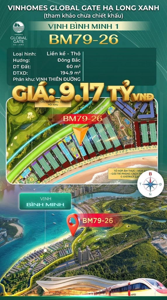 Liền Kề BM79-26 Vinhomes Global Gate Hạ Long Xanh 9.17 tỷ