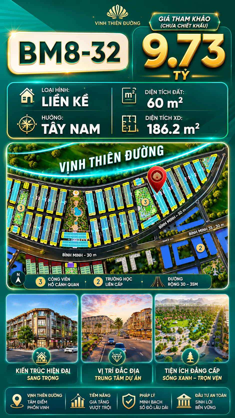 Nhà Phố Liền Kề BM8-32 Vinhomes Global Gate Hạ Long Xanh 9.73 tỷ