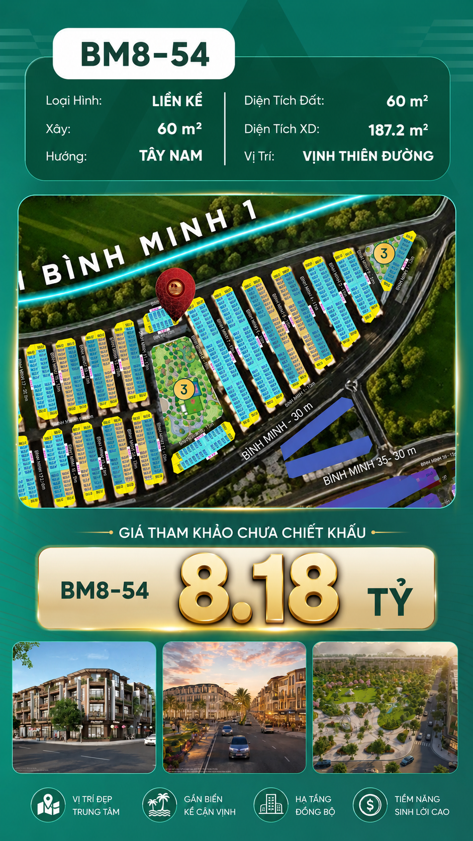 Nhà Phố Liền Kề BM8-54 Vinhomes Global Gate Hạ Long Xanh 8.18 tỷ