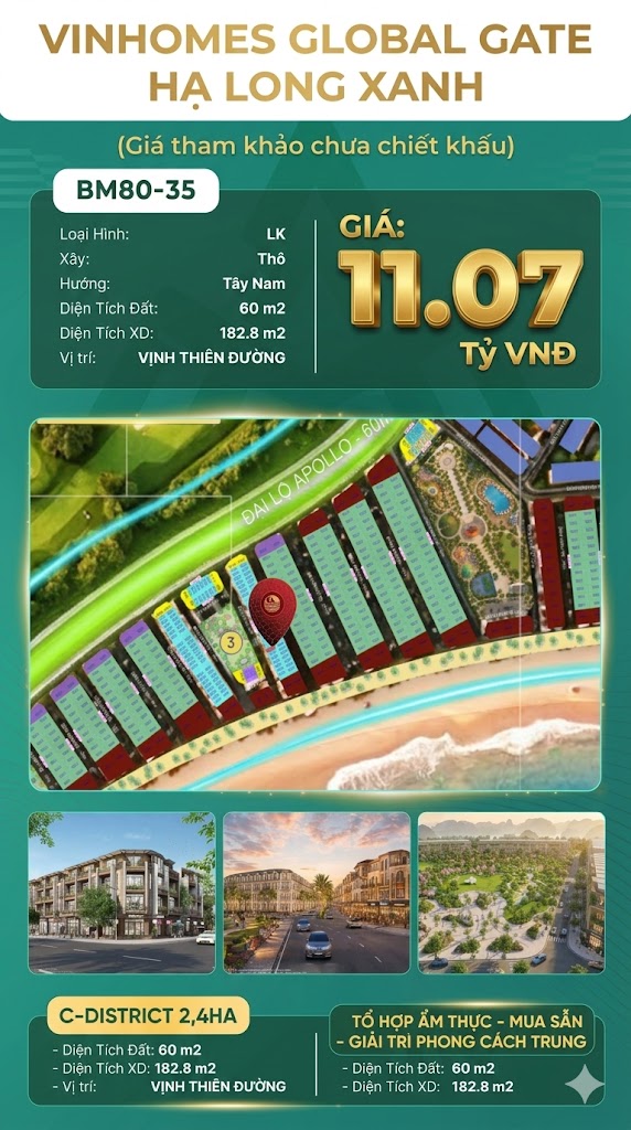 Liền Kề BM80-35 Vinhomes Global Gate Hạ Long Xanh 11.07 tỷ