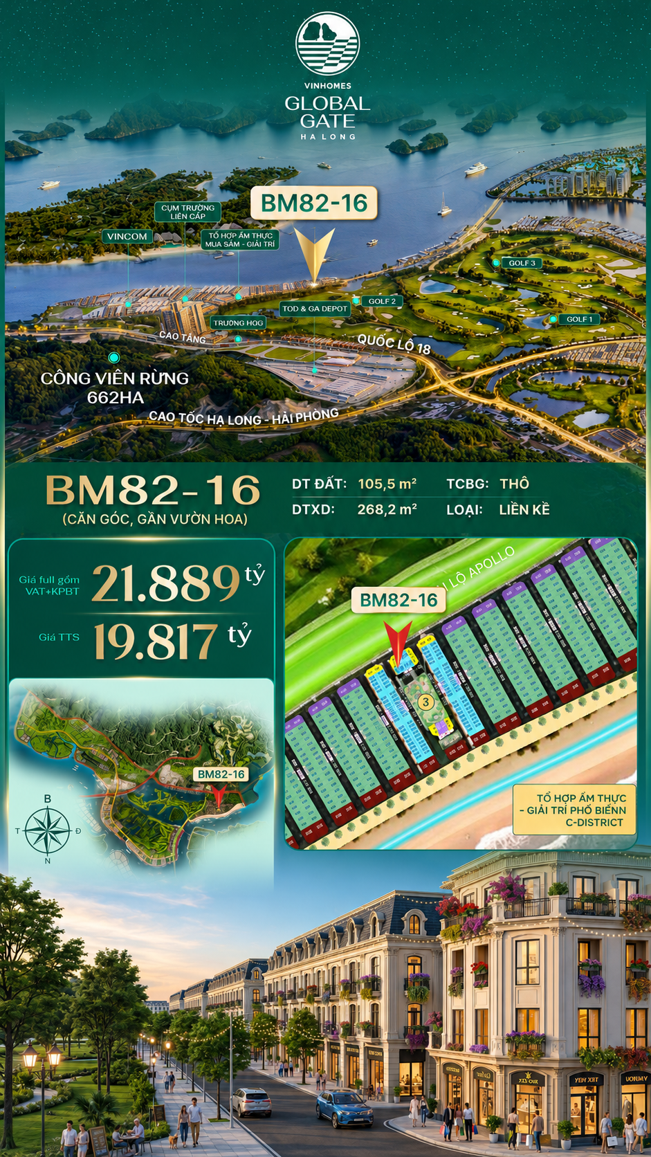 Liền Kề BM82-16 Vinhomes Global Gate Hạ Long Xanh 21.88 tỷ