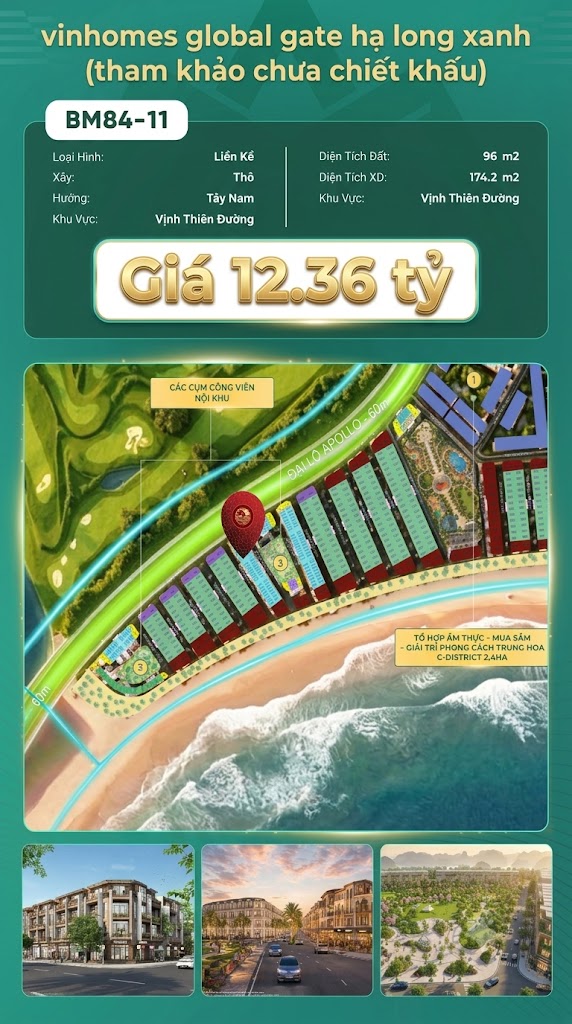 Liền Kề BM84-11 Vinhomes Global Gate Hạ Long Xanh 12.36 tỷ