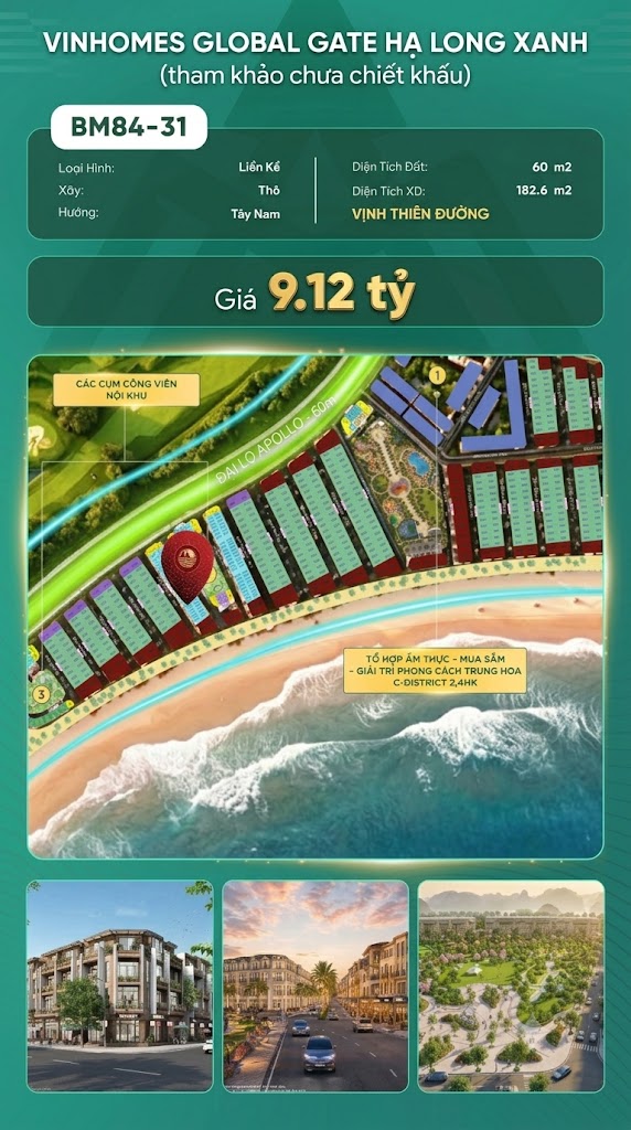 Liền Kề BM84-31 Vinhomes Global Gate Hạ Long Xanh 9.12 tỷ