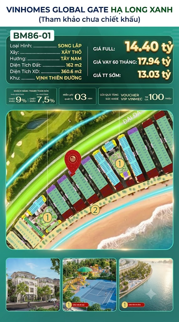 Biệt Thự Song Lập BM86-01 Vinhomes Global Gate Hạ Long 14.4 tỷ