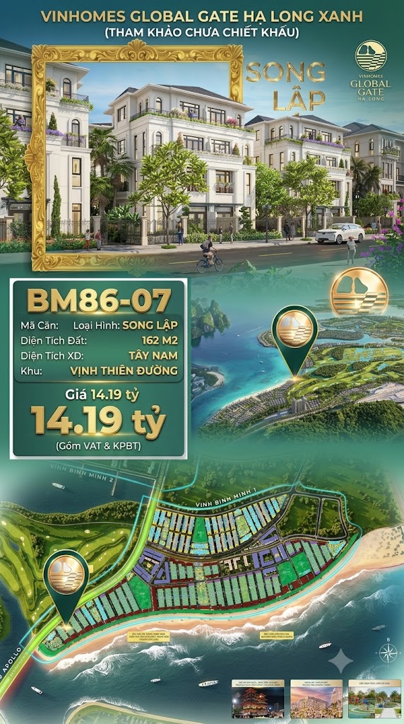 Biệt Thự Song Lập BM86-07 Vinhomes Global Gate Hạ Long 14.19 tỷ