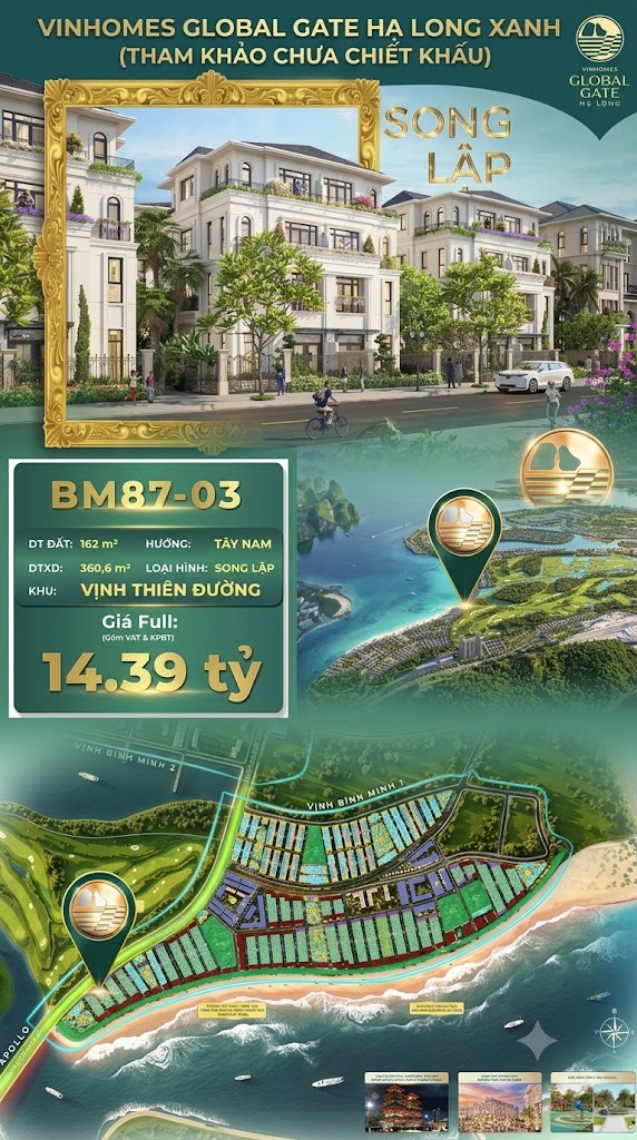 Biệt Thự Song Lập BM87-03 Vinhomes Global Gate Hạ Long 14.39 tỷ