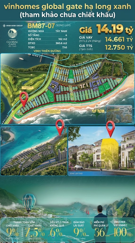 Biệt Thự Song Lập BM87-07 Vinhomes Global Gate Hạ Long 14.19 tỷ