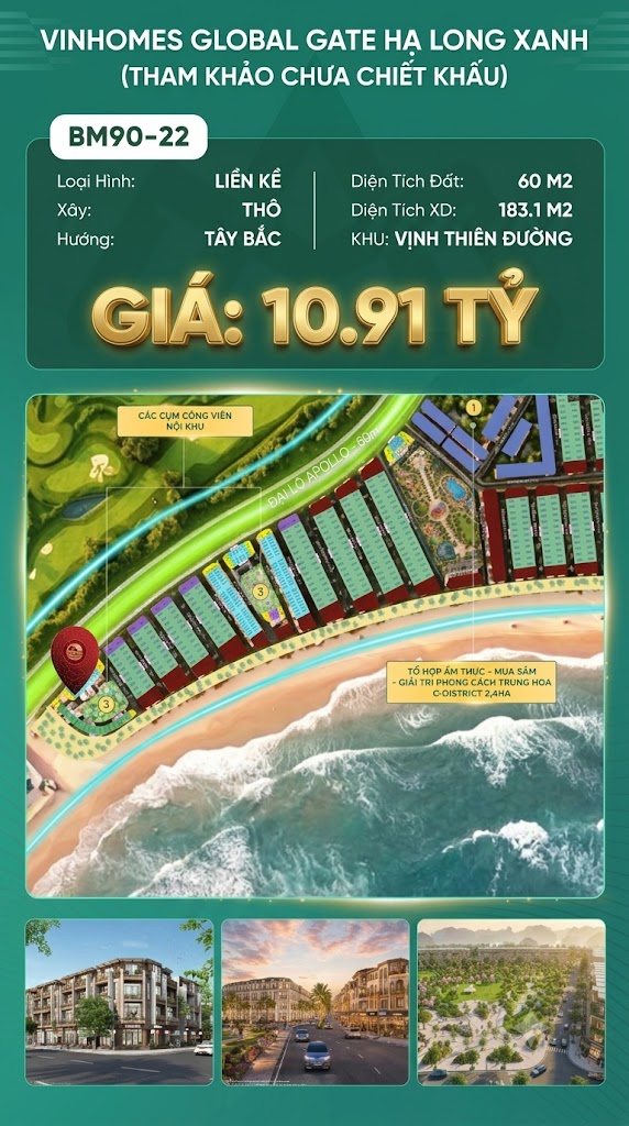 Liền Kề BM90-22 Vinhomes Global Gate Hạ Long Xanh 10.91 tỷ