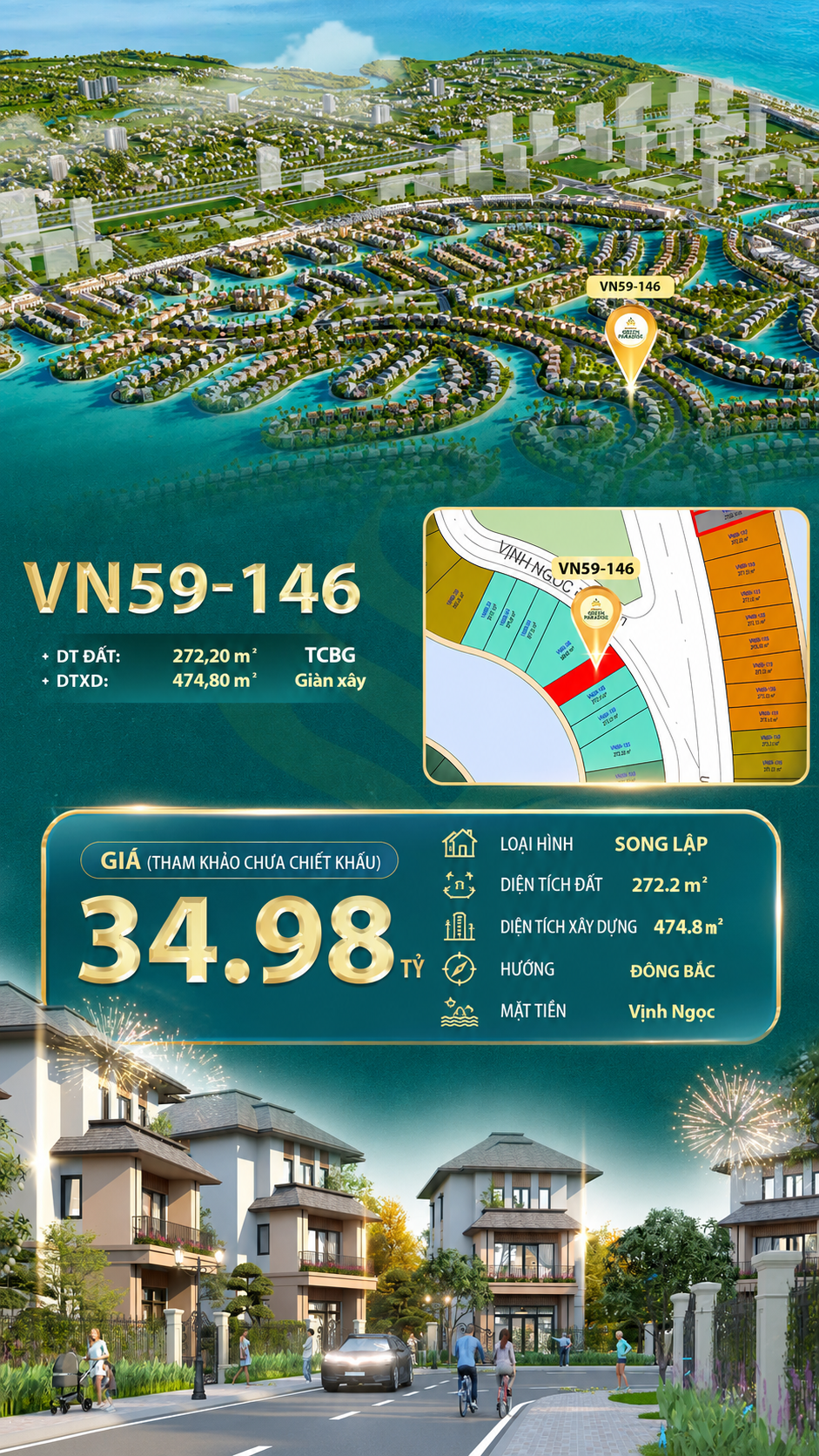 Song lập VN59-146 - Mặt tiền Vịnh Ngọc hướng Đông Bắc