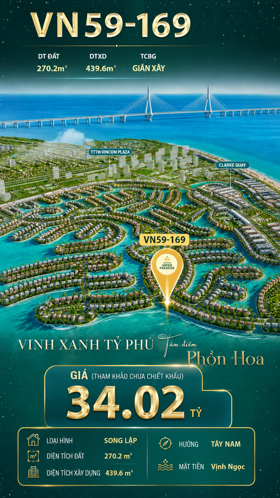 Song lập VN59-169 - Mặt tiền Vịnh Ngọc hướng Tây Nam