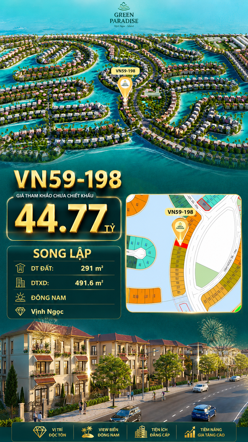 Song lập VN59-198 - Hướng Đông Nam mặt tiền Vịnh Ngọc