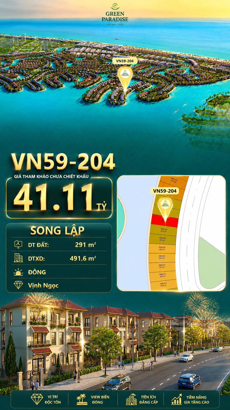 Song lập VN59-204 - Hướng Đông mặt tiền Vịnh Ngọc