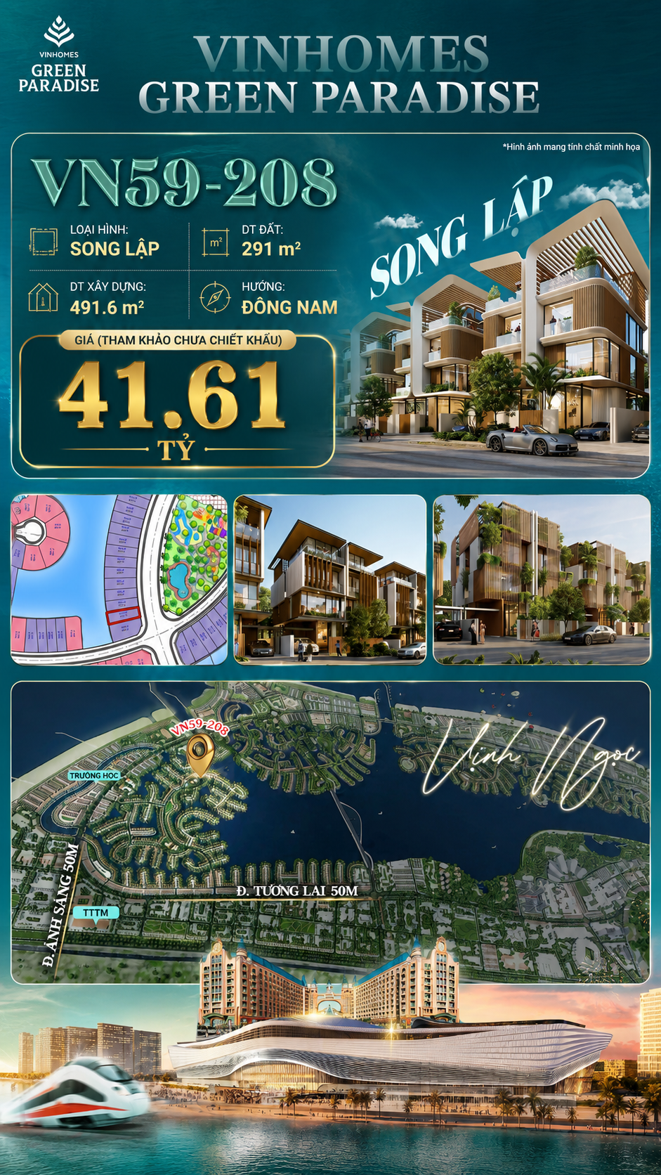 Song lập VN59-208 - Hướng Đông Nam mặt tiền Vịnh Ngọc