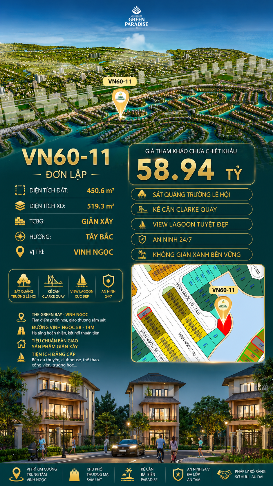 Song lập VN60-11 – đơn lập, view Lagoon, quảng trường lễ hội, giá 58.94 tỷ