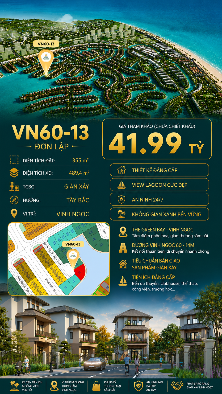 Song lập VN60-13 đơn lập, view Lagoon, giá 41.99 tỷ
