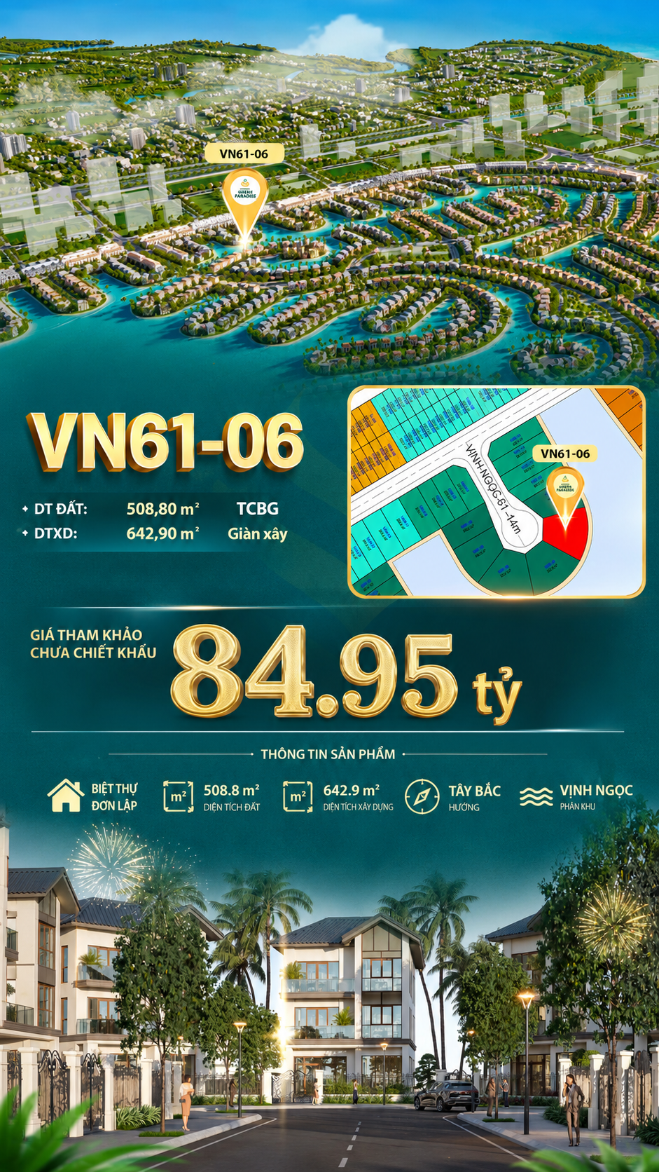 Đơn lập VN61-06 view biển hồ 800ha, giá 84.95 tỷ víp 