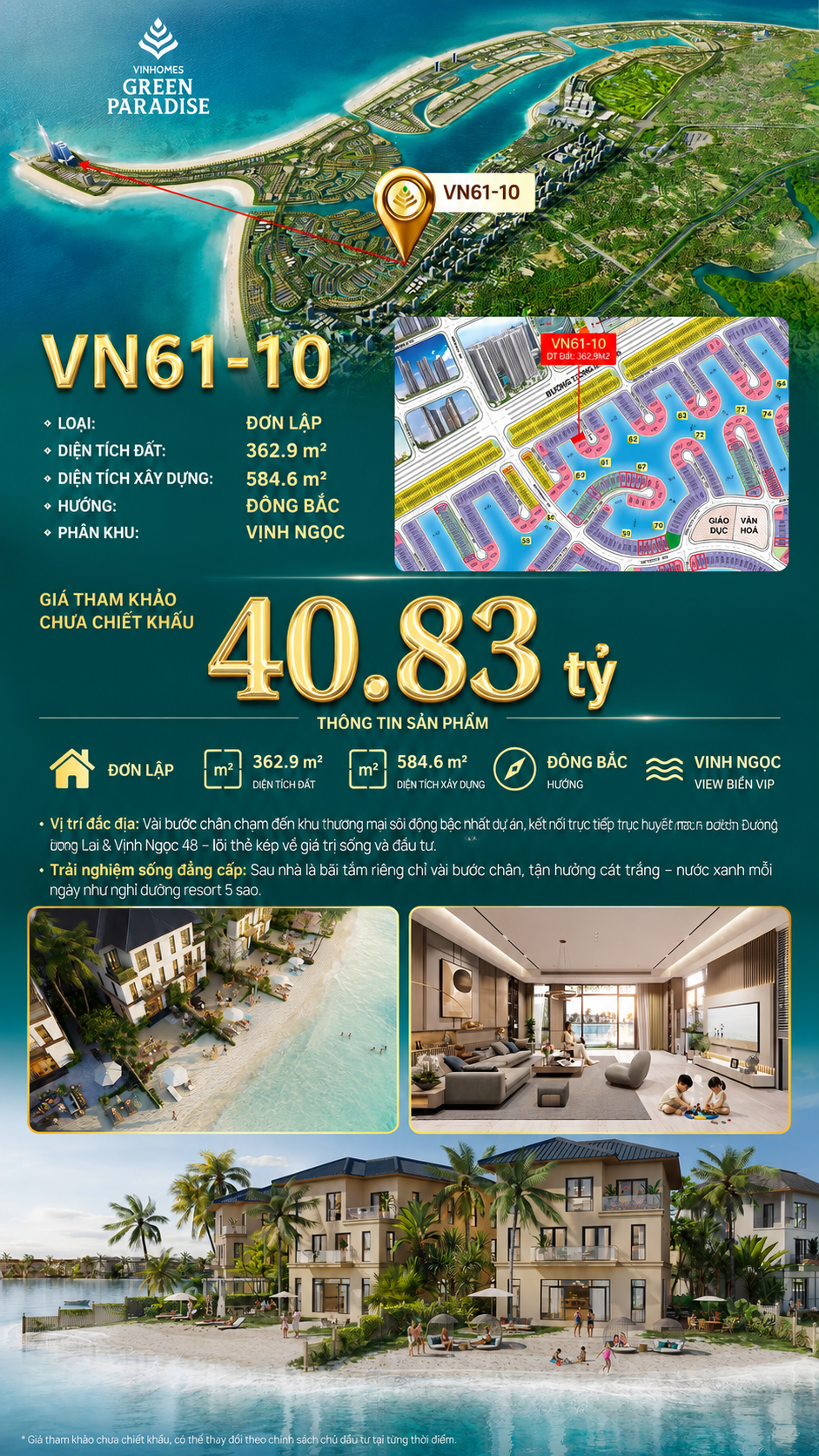 Đơn lập VN61-10, view biển hồ 800ha, giá 40.83 tỷ