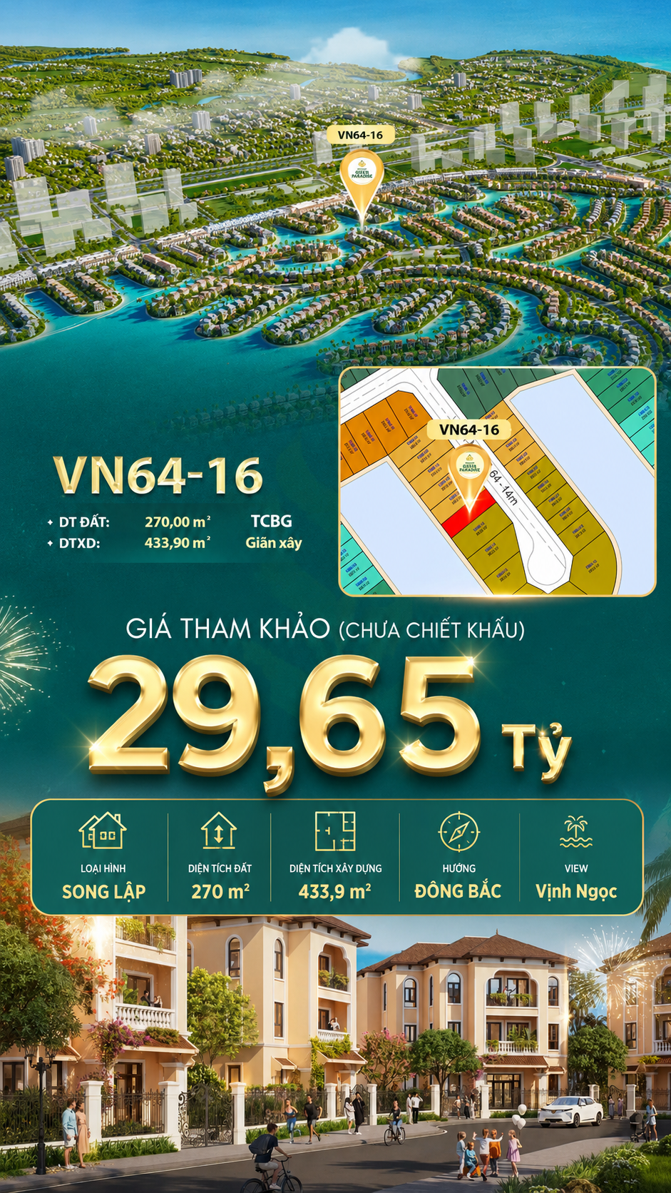 Song lập VN64-16 giá đẹp view biển hồ 800ha, giá 29.65 tỷ
