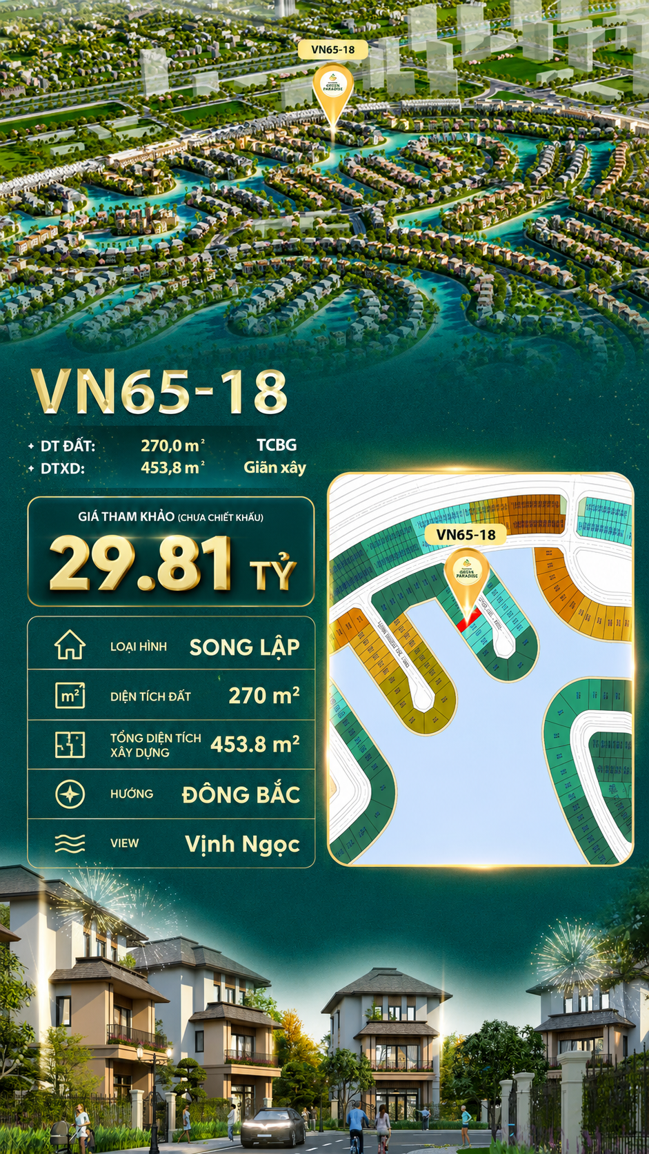 Song lập VN65-18  view biển hồ 800ha, giá 29.81 tỷ vị trí đẹp