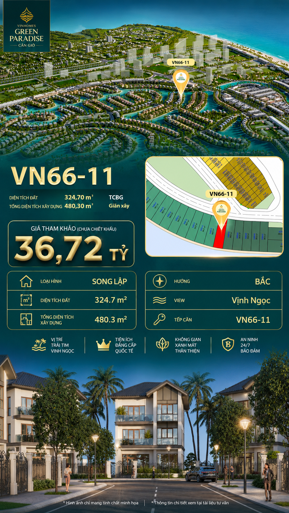 Song lập VN66-11 diện tích lớn view biển hồ 800ha, giá 36.72 tỷ