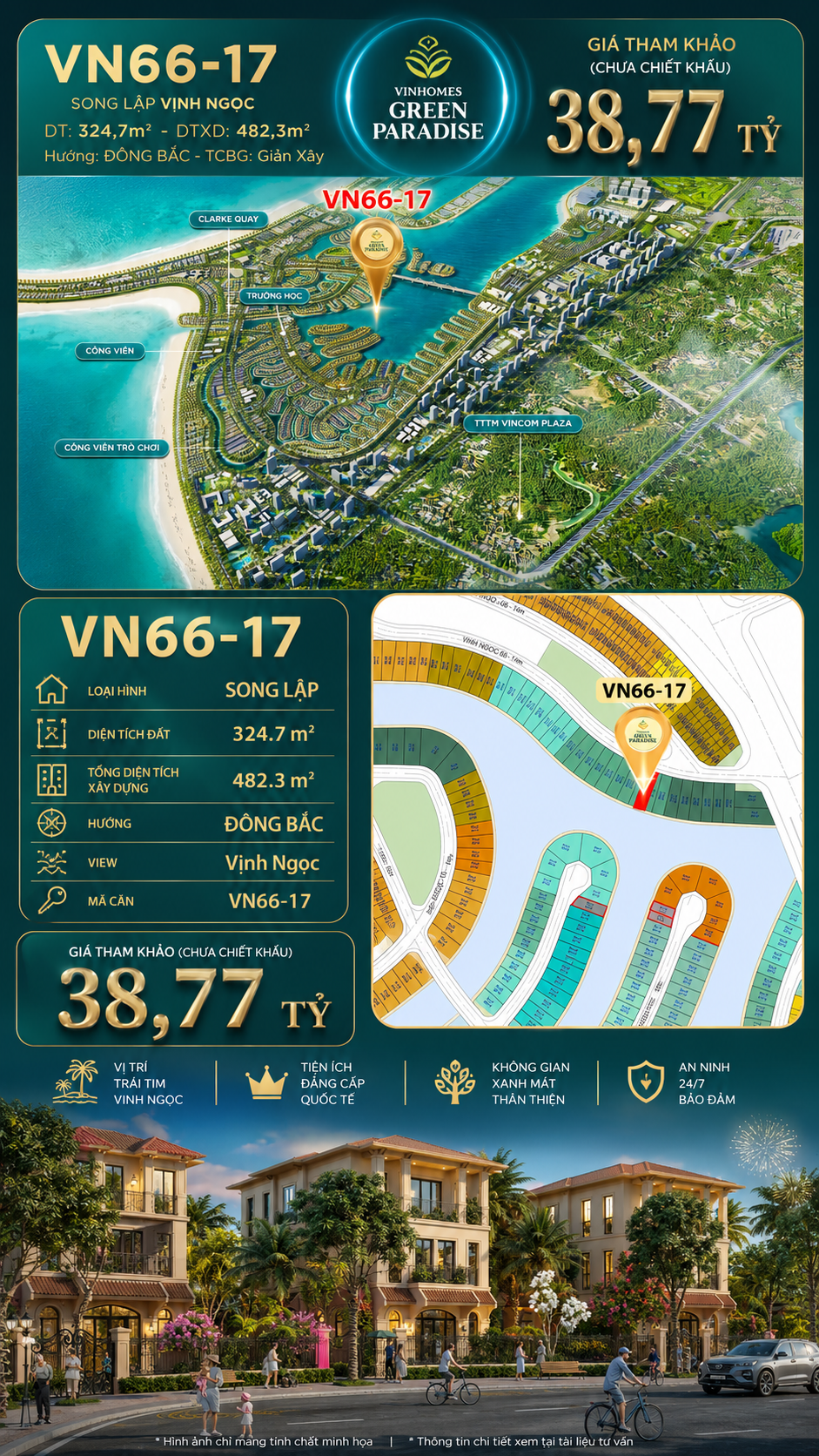 Song lập VN66-17 Clarke Quay, view biển hồ 800ha, giá 38.77 tỷ