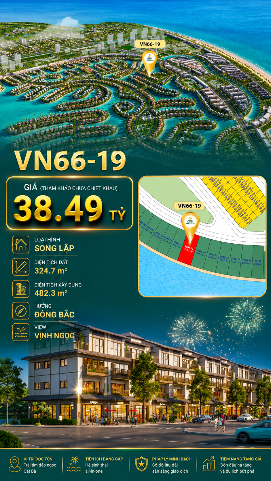 Song lập VN66-19 vị trí đẹp view biển hồ 800ha, giá 38.49 tỷ