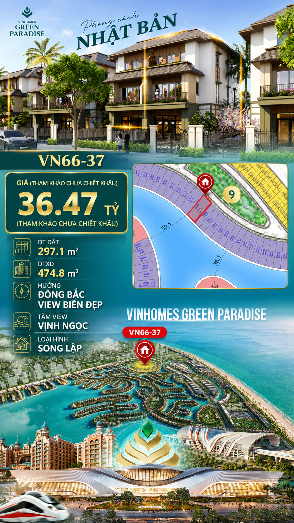 Song lập VN66-37 tâm view Vịnh Ngọc, view biển hồ 800ha, giá 36.47 tỷ