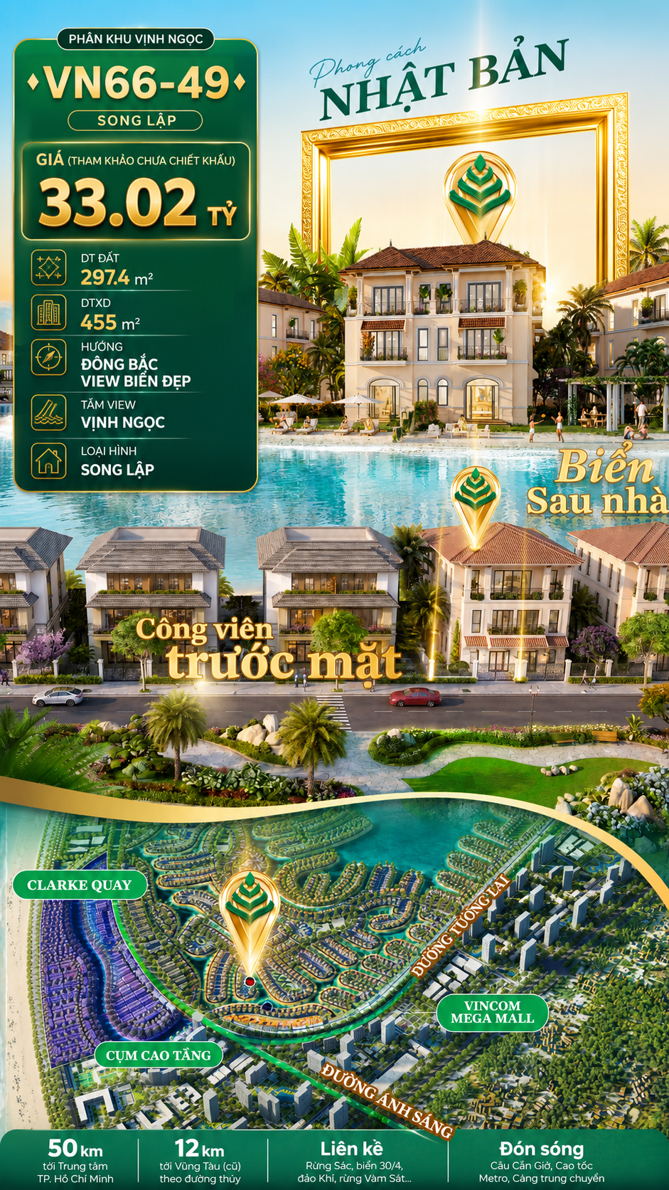 Song lập VN66-49 Clarke Quay, view biển hồ 800ha, giá 33.02 tỷ