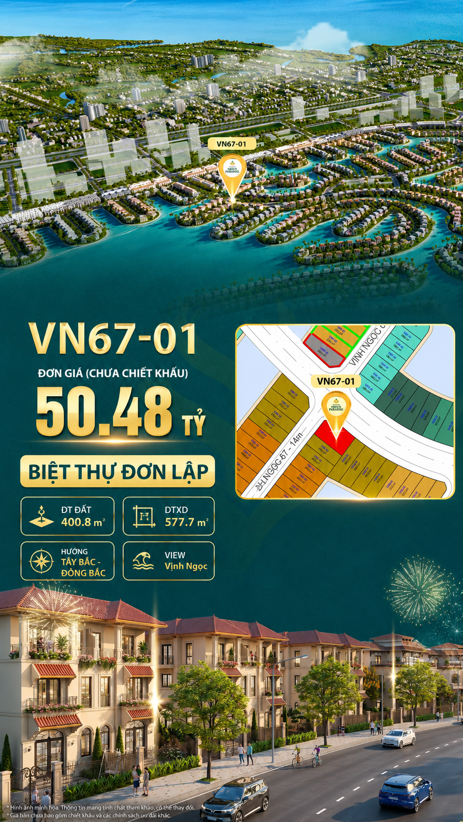 Đơn lập VN67-01 view biển rộng sau nhà, view biển hồ 800ha, giá 50.48 tỷ