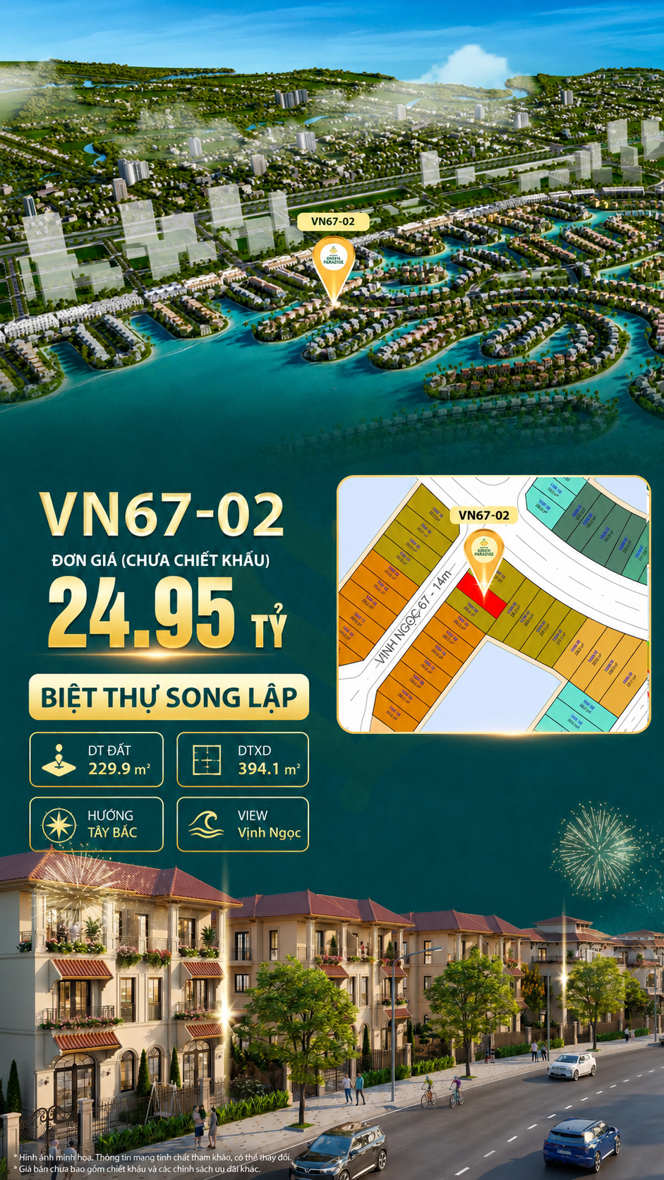 Song lập VN67-02 view biển rộng sau nhà, view biển hồ 800ha, giá 24.95 tỷ