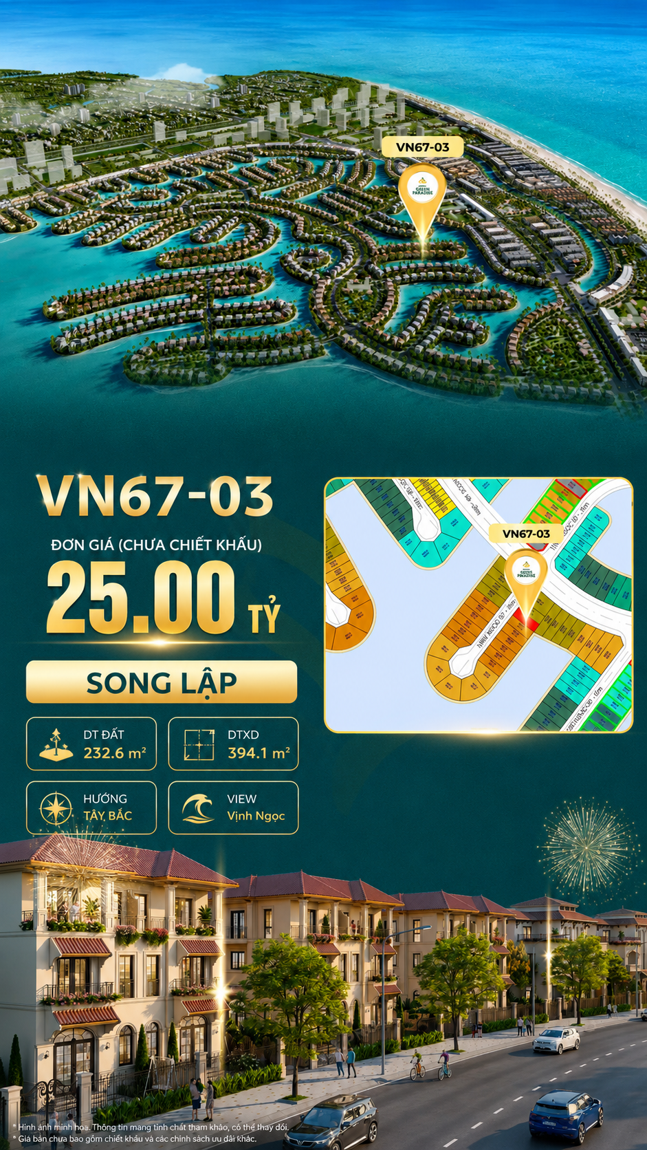 Song lập VN67-03 view biển rộng sau nhà, view biển hồ 800ha, giá 25 tỷ