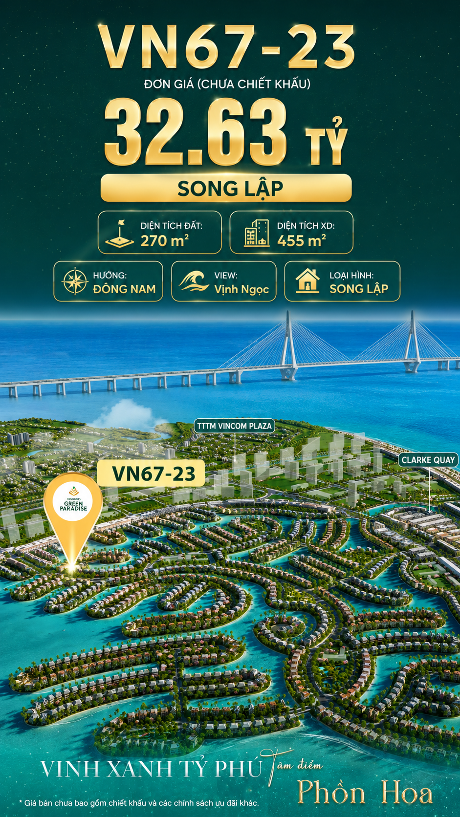 Song lập VN67-23 view biển rộng sau nhà, cạnh TTTM Vincom Plaza, giá 32.63 tỷ