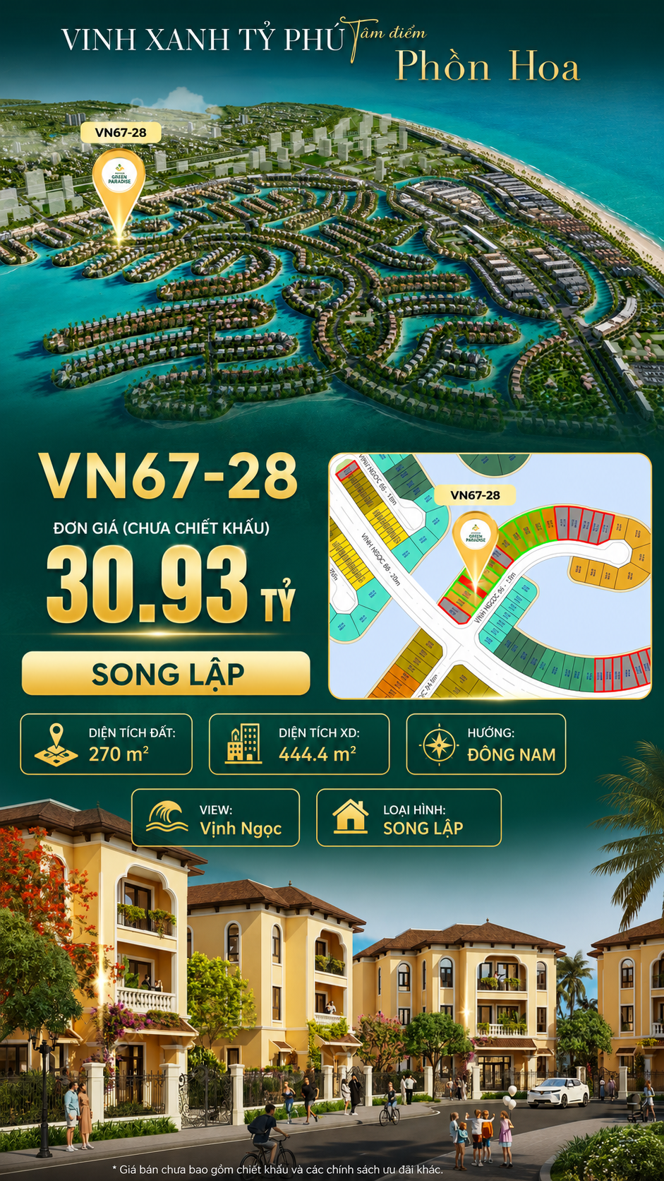 Song lập VN67-28 view biển rộng sau nhà, hướng Đông Nam, giá 30.93 tỷ