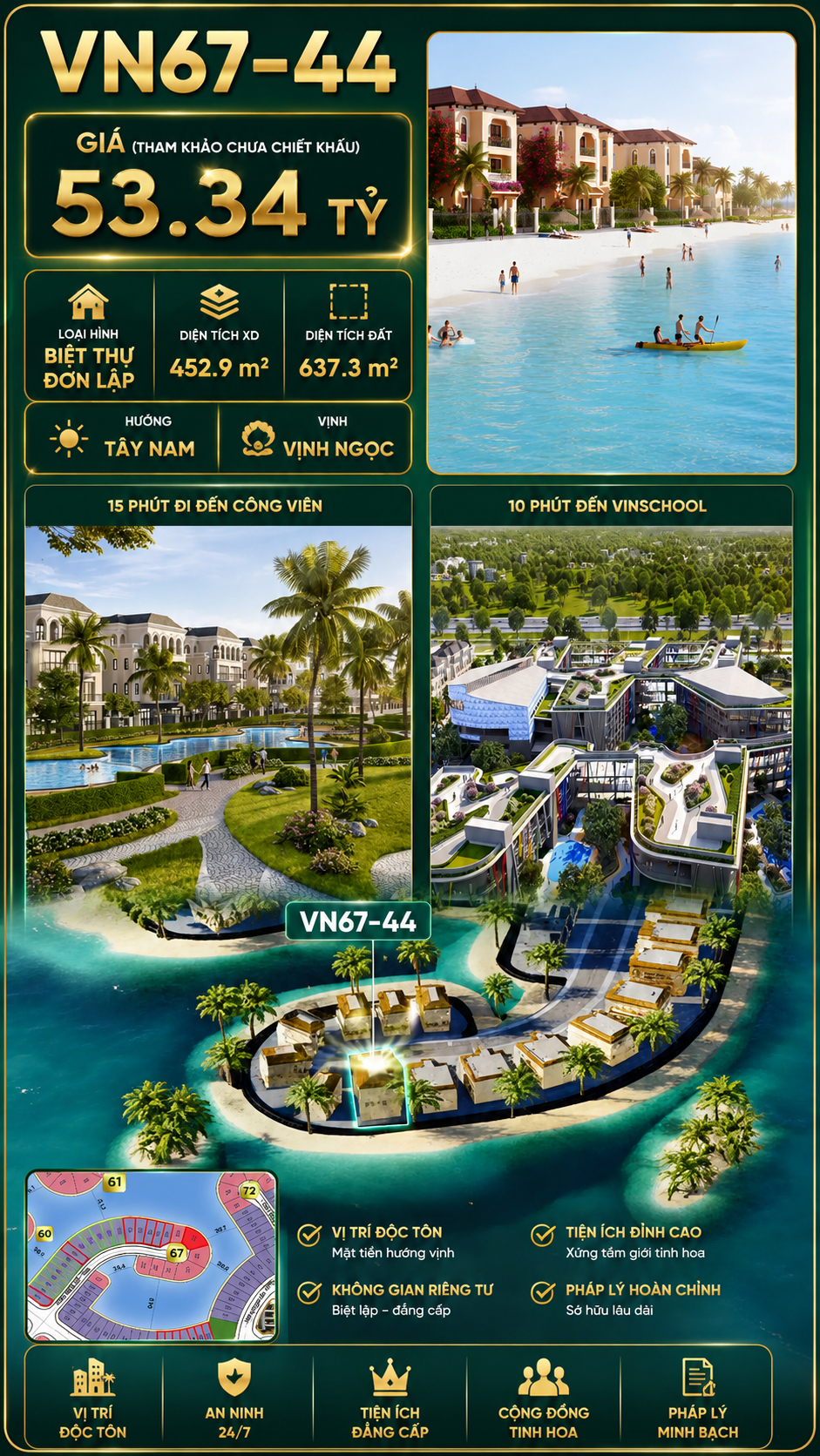 Đơn lập VN67-44 view biển rộng diện tích siêu lớn 637m², giá 53.34 tỷ