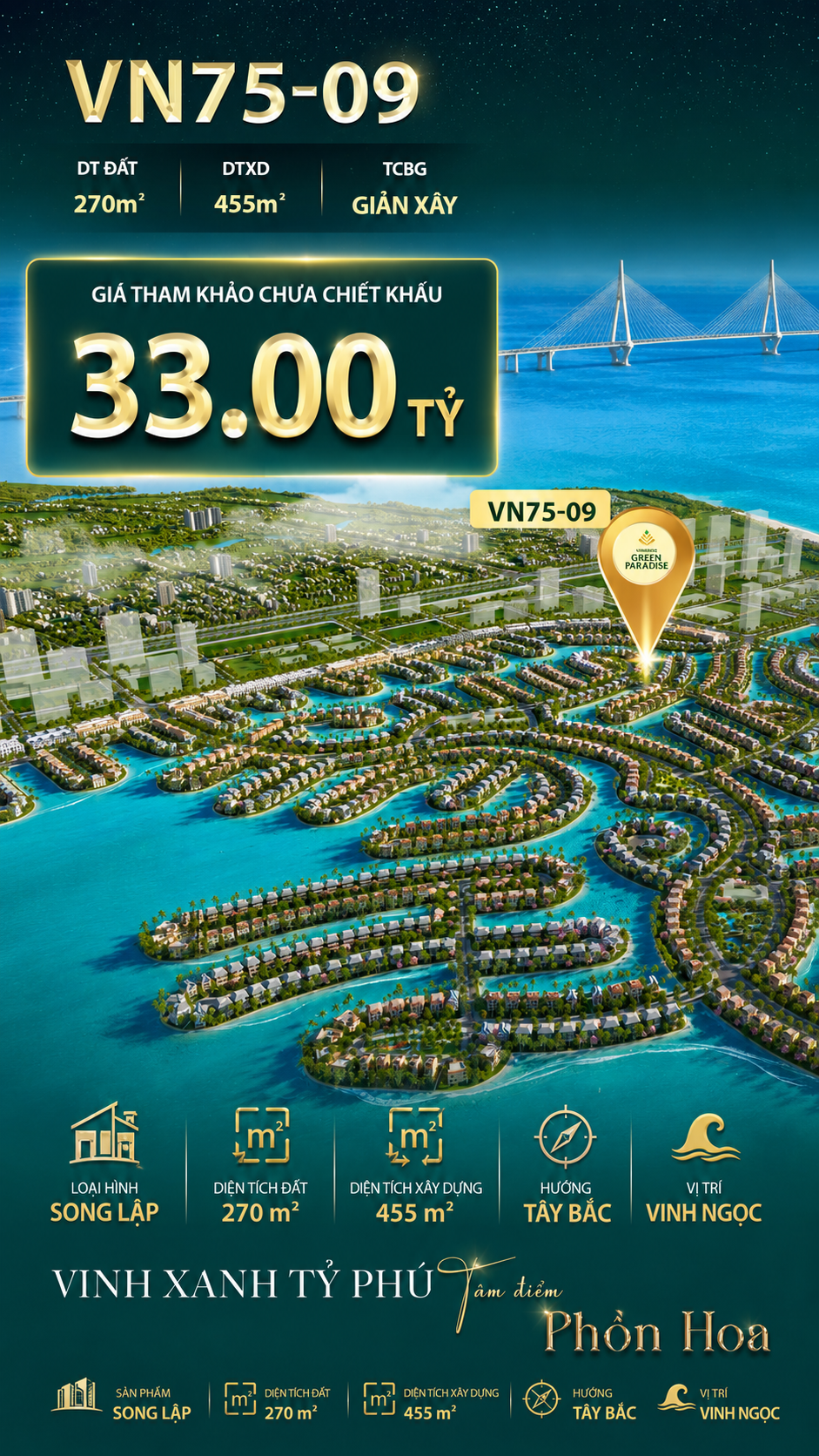 Song lập VN75-09, view biển rộng sau nhà, giá 33 tỷ