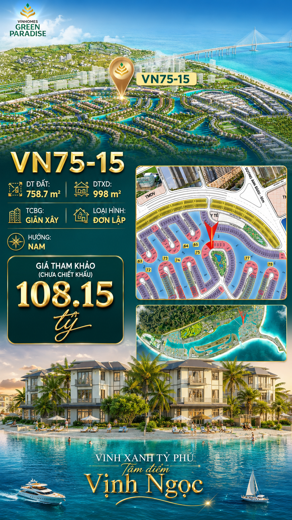 Song lập VN75-15, view biển rộng sau nhà, giá 108.15 tỷ