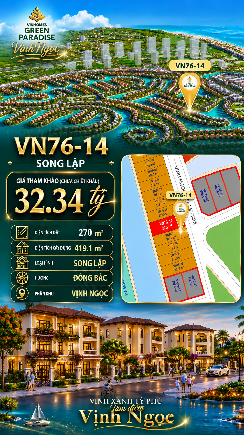 Song lập VN76-14 song lập, view biển rộng sau nhà, giá 32.34 tỷ