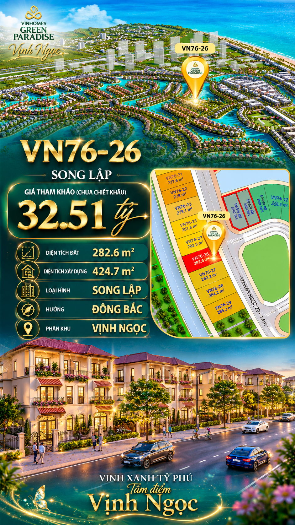 Song lập VN76-26, view biển rộng sau nhà, giá 32.51 tỷ