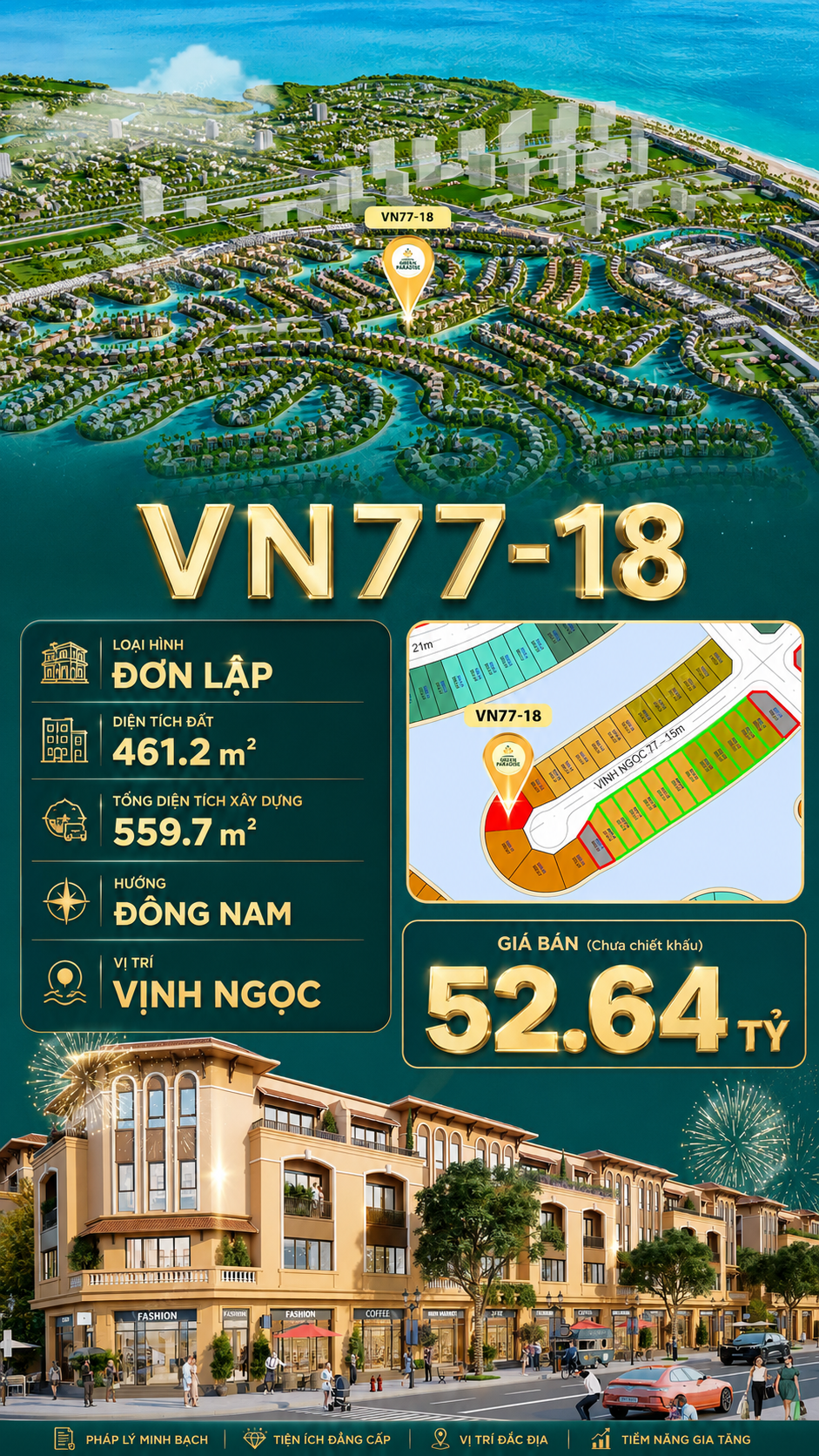 Đơn Lập VN77-18 view biển rộng sau nhà, giá 52.64 tỷ
