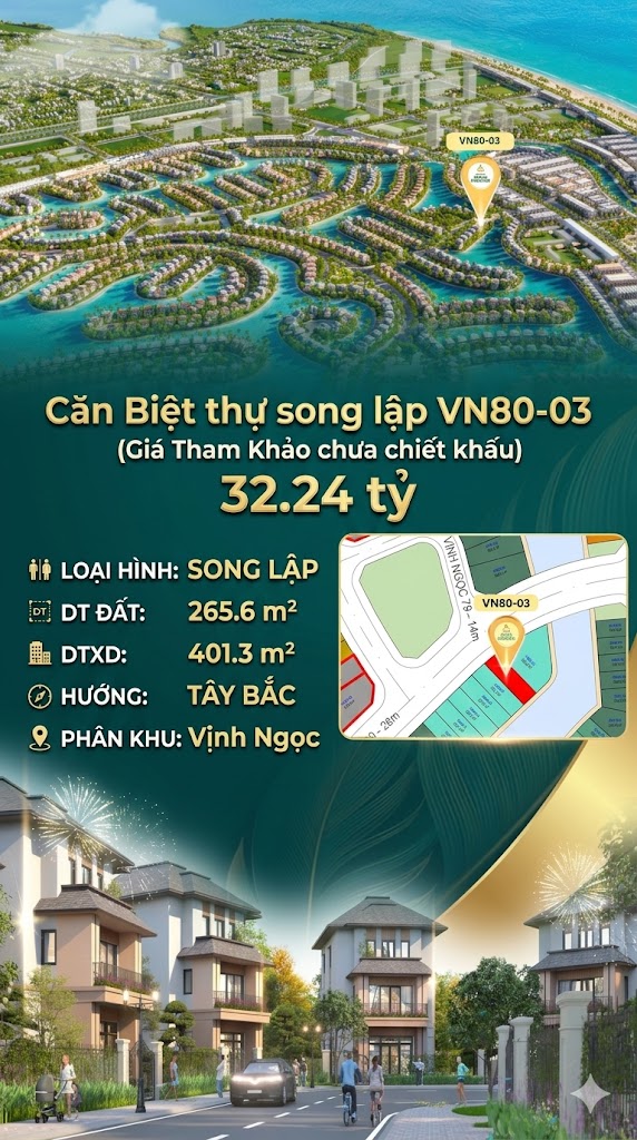 Song lập VN80-03 view biển hồ Lagoon 800ha, giá 32.24 tỷ