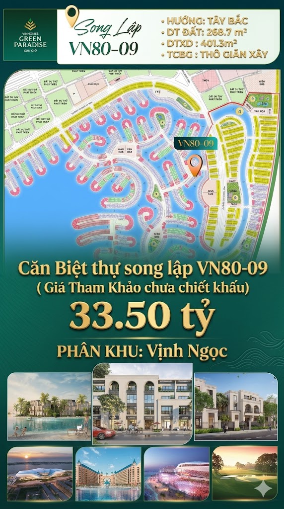 Song lập VN80-09 lưỡng hướng, view biển hồ 800ha, giá 33.5 tỷ