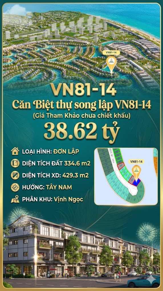 Đơn Lập VN81-14 view biển hồ 800ha, giá 38.62 tỷ