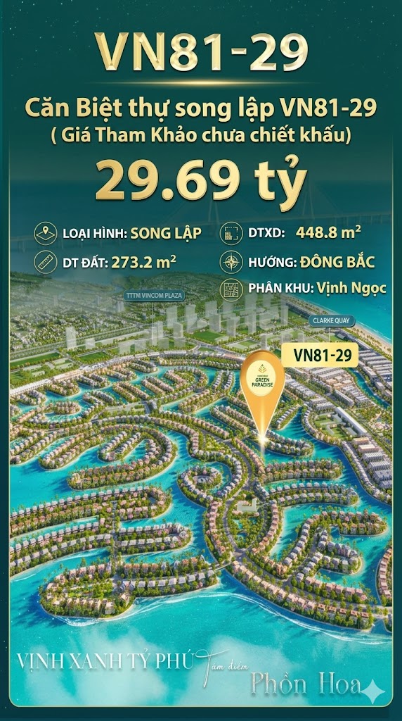 Song lập VN81-29 view biển hồ 800ha, cạnh Vincom, giá 29.69 tỷ