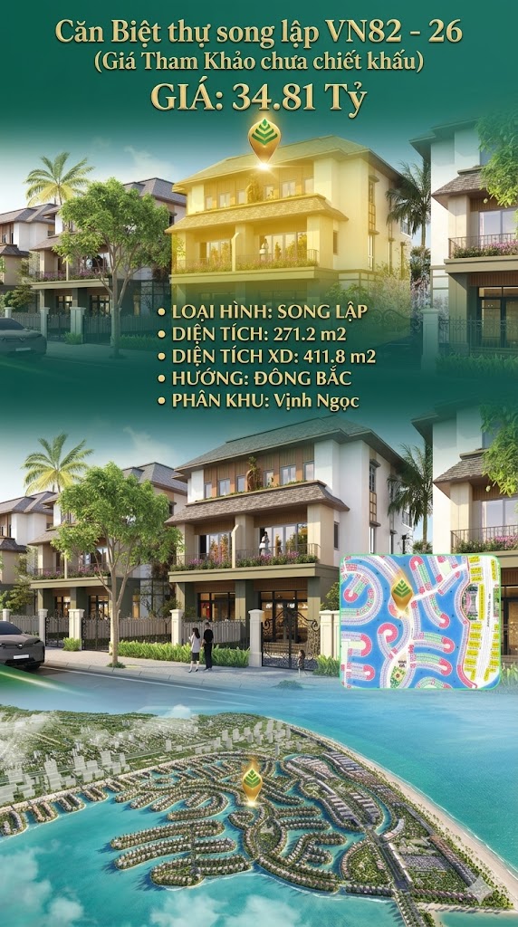 Song lập VN82-26, Đông Bắc, view biển hồ 800ha, 34.81 tỷ
