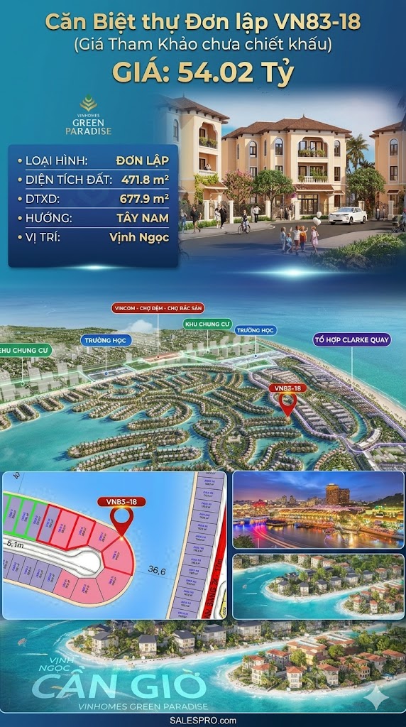 Đơn lập VN83-18 Tây Nam, view biển hồ 800ha, 54.02 tỷ