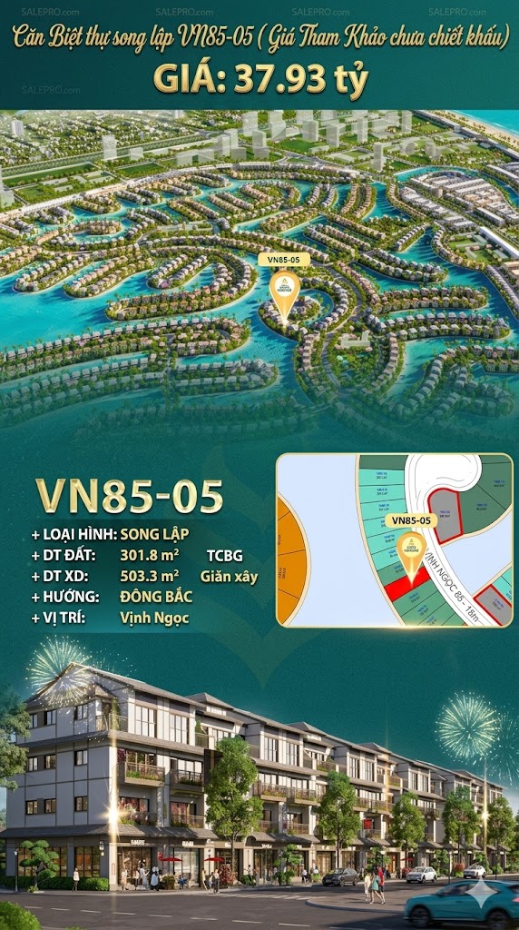 Song lập VN85-05 song lập, Đông Bắc, view biển hồ 800ha, 37.93 tỷ