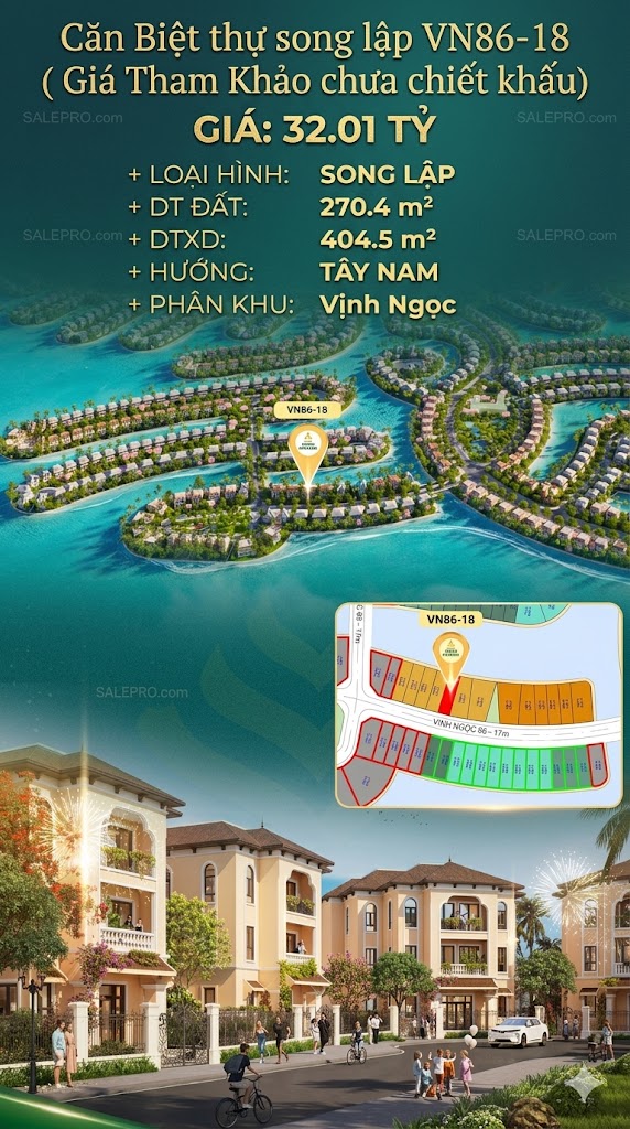 Song lập VN86-18, Tây Nam, view biển hồ 800ha, 32.01 tỷ