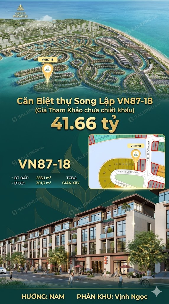 Song lập VN87-18 – Nam, view biển hồ 800ha, 256.1m², 41.66 tỷ