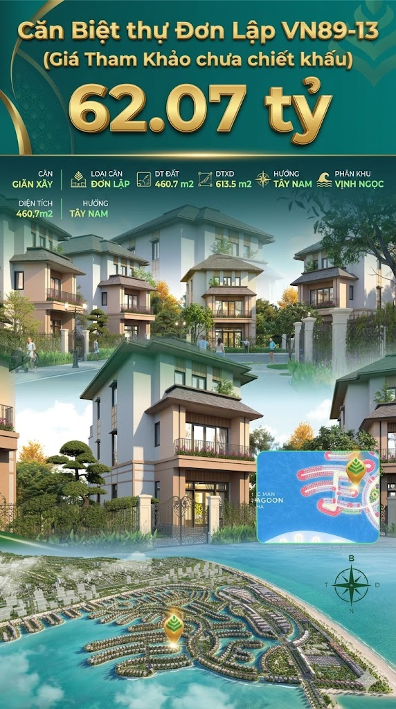 Song lập VN89-13 Tây Nam view biển hồ 800ha, 460.7m², 60.07 tỷ