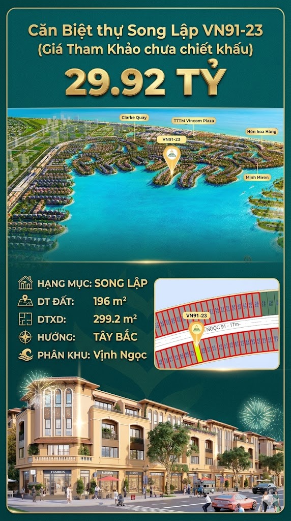 Song lập víp VN91-23 Tây Bắc view biển hồ 800ha, 196m², 29.92 tỷ